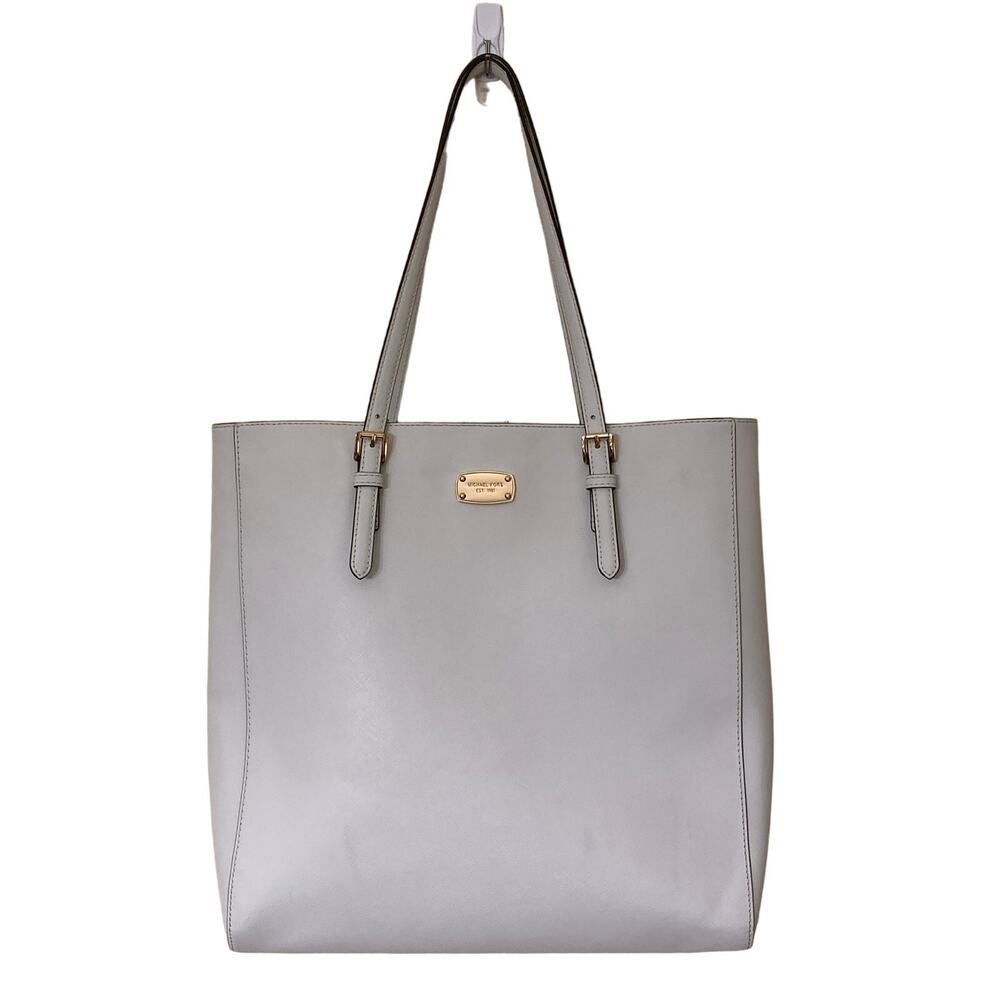 Michael Kors Jet Set Light Blue Gray Saffiano Leather Tote Bag Gold Hardware